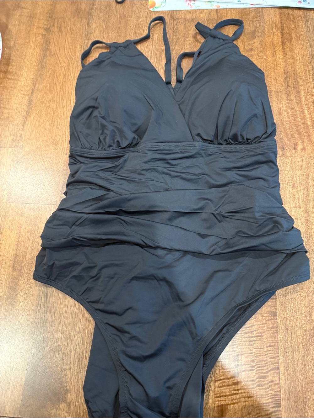 Jantzen Black Ruched V-Neck One-Piece Swimsuit